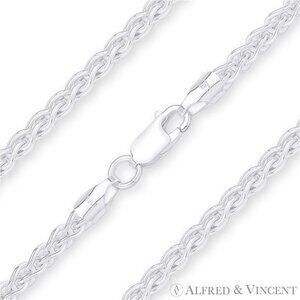 4.2mm Classic Wheat Link Italian Spiga Chain Necklace in 925 Sterling Silver 24"